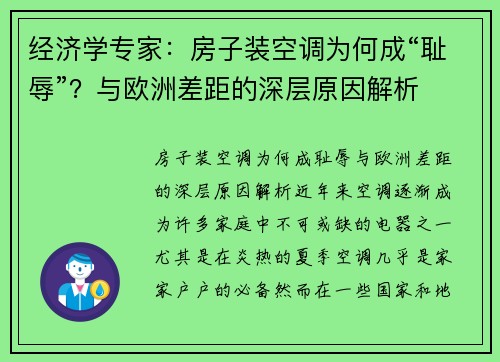 经济学专家：房子装空调为何成“耻辱”？与欧洲差距的深层原因解析